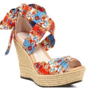 UGG Lucianna Santorini silk Ikat print wrap espadrilles sandals Size 7.5